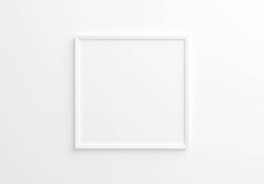 Beyaz kare çerçeve modeli beyaz duvarda. 3d oluşturma.