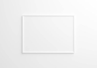 Beyaz duvarda beyaz yatay çerçeve modeli. 3d oluşturma.