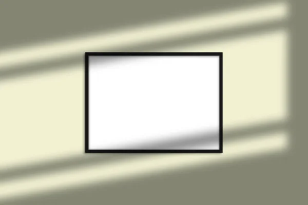 影のオーバーレイとパステルカラーの背景と黒の水平写真フレームモックアップ — ストック写真