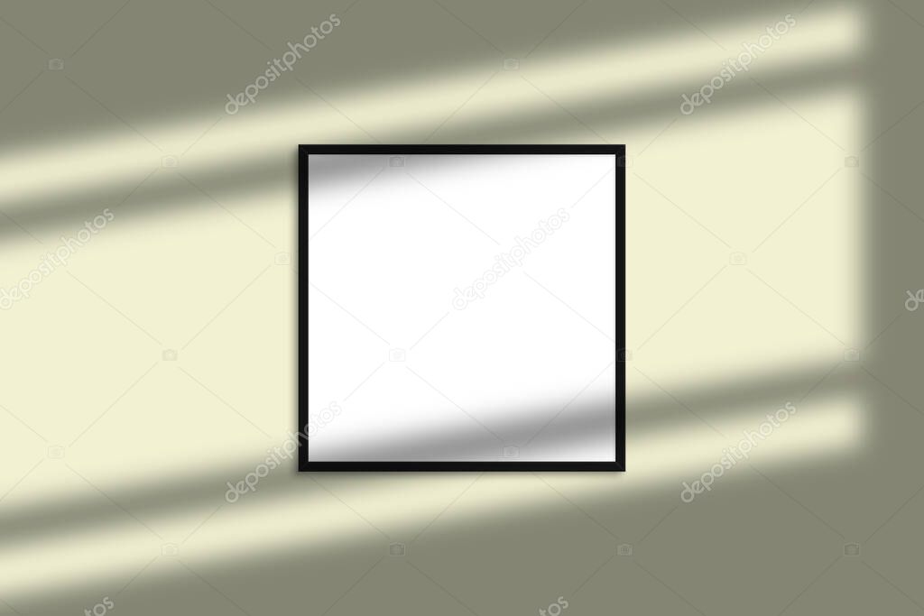 Black square photo frame mockup with shadow overlay and pastel color background