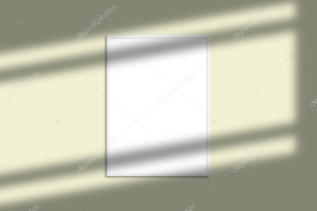 White vertical photo frame mockup with shadow overlay and pastel color background