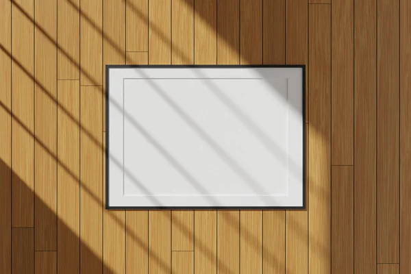 Horizontal Black Poster Photo Frame Mockup Hanging Wall Window Shadow — ストック写真