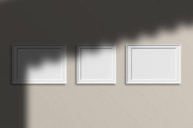 Minimalist odada gölgeli beyaz poster çerçeve modeli