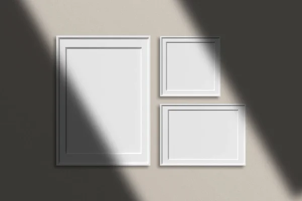 Set White Poster Photo Frame Mockup Minimalist Room Shadow Overlay — Fotografia de Stock