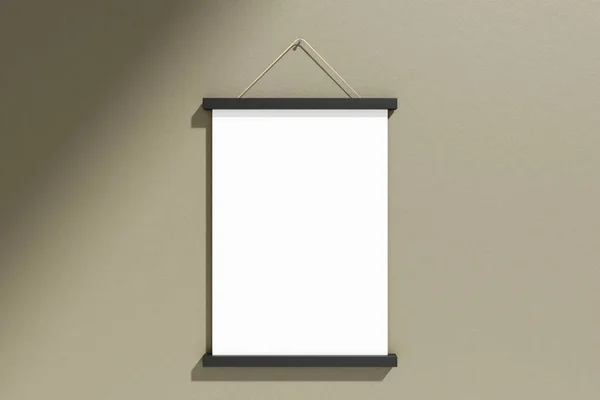 Minimalist Hanging Vertical Black Poster Canvas Photo Frame Mockup Living — Stock Photo, Image