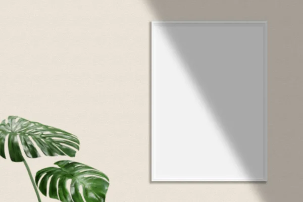 Minimalist Hanging Vertical White Poster Photo Frame Mockup Living Room — Foto de Stock
