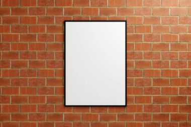 Dikey siyah poster asan minimalist mi yoksa tuğla duvarda fotoğraf çerçevesi modeli mi? 3B Hazırlama.