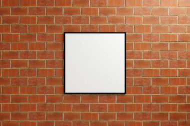 Minimalist, kare siyah poster asıyor ya da duvarda fotoğraf çerçevesi modeli yapıyor. 3B Hazırlama.