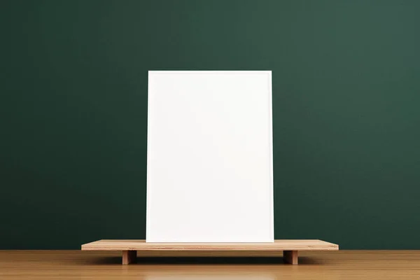 Minimalist Clean Vertical White Poster Photo Frame Mockup Wooden Table — Stock Photo, Image