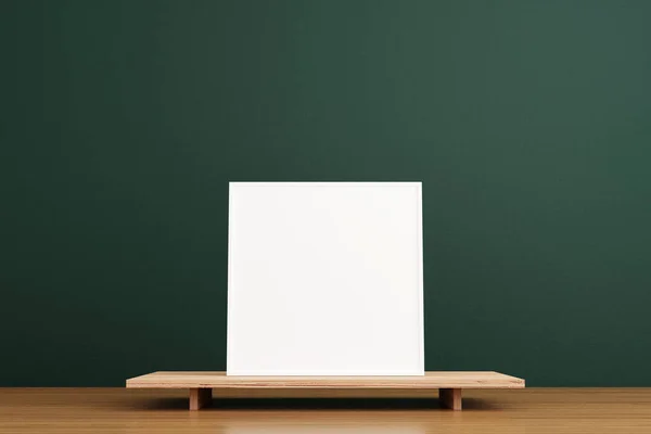 Minimalist Clean Square White Poster Photo Frame Mockup Wooden Table — Stock Photo, Image