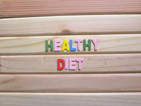 Cuvinte Dietă Sănătoasă Fundal Lemn — Fotografie, imagine de stoc