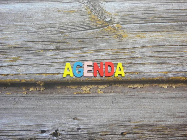 Word Agenda Pozadí Dřeva — Stock fotografie