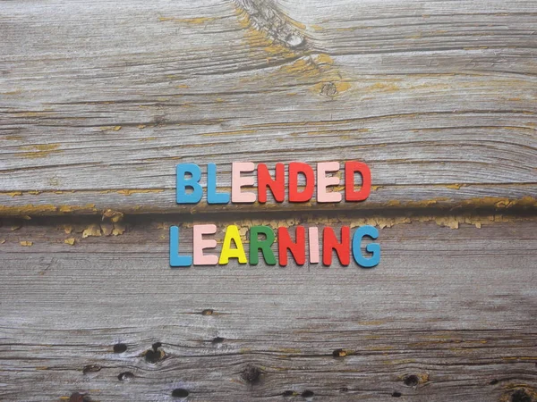 Words Blended learning on wood background
