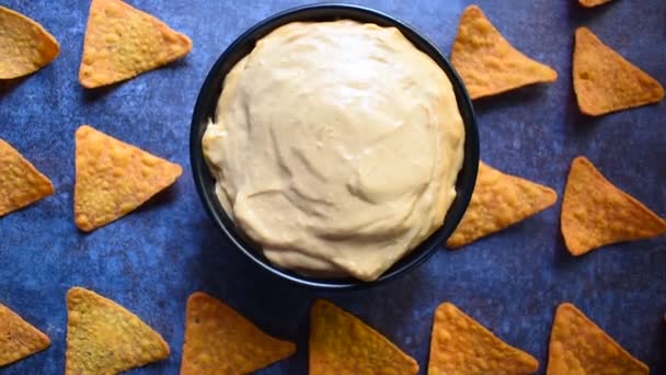 Fresca Deliciosa Salsa Queso Tortilla — Vídeos de Stock