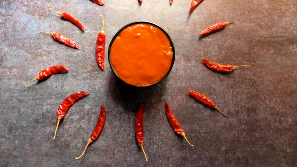 Salsa Picante Fresca Chile Rojo — Vídeos de Stock