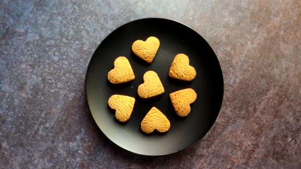 Crunchy Fresh Baked Heart Shaped Cookie — Stock Video