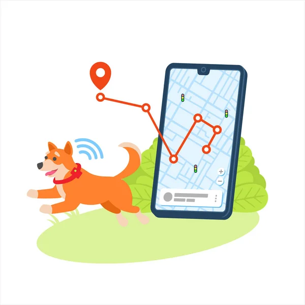 Perro Gps Ubicación Aplicación Vector Ilustración — Vector de stock