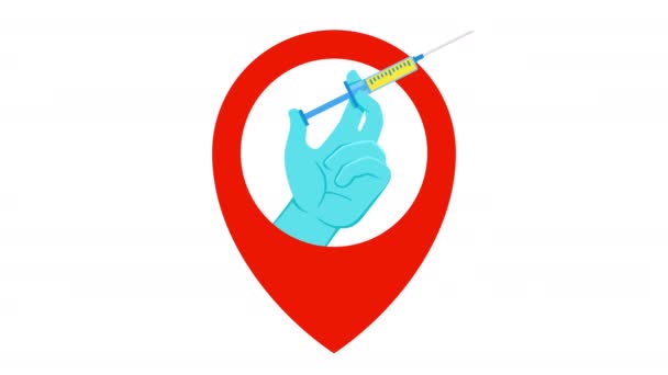 Icono Vacunación Para Ubicación Del Mapa Animación Vídeo — Vídeos de Stock