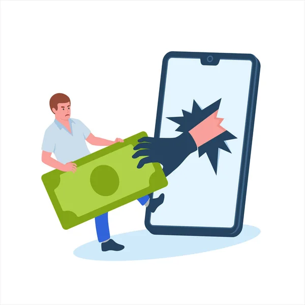 Kybernetická Krádež Hacker Krást Peníze Smartphone Vektorové Ilustrace Royalty Free Stock Vektory