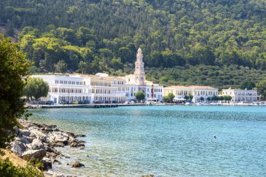 Panormitis 'teki manastır. Symi Dodecanese Adası. Ege Denizi adaları. Yunanistan Avrupa
