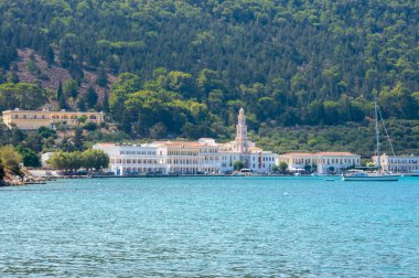 Panormitis 'teki manastır. Symi Dodecanese Adası. Ege Denizi adaları. Yunanistan Avrupa