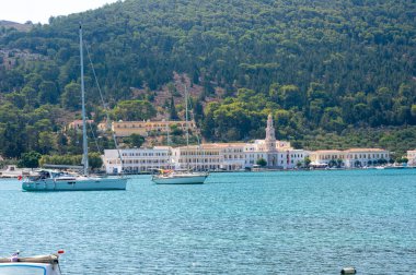Panormitis 'teki manastır. Symi Dodecanese Adası. Ege Denizi adaları. Yunanistan Avrupa