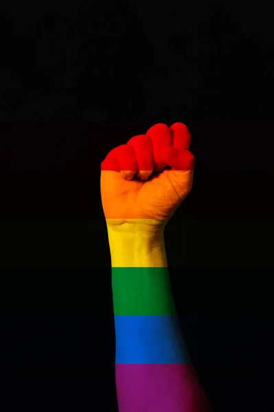 Eşcinsel Gururu Gökkuşağı Bayrağı Yumruğu — Stok fotoğraf