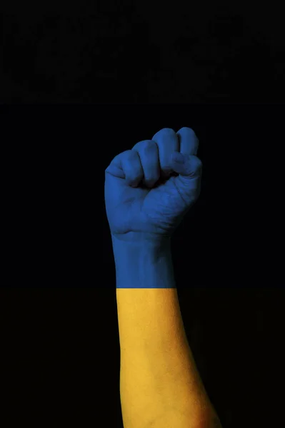 Bandera Ucrania Levantó Puño —  Fotos de Stock