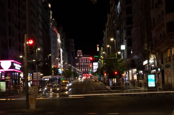 2022 Madrid Španělsko Noční Pohled Slavný Gran Centra Města — Stock fotografie