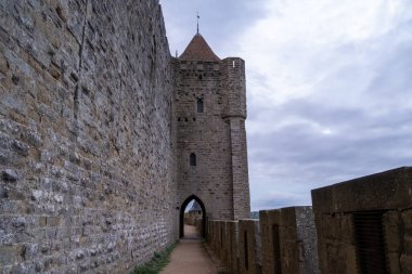 Tarihsel Güçlendirilmiş Ortaçağ Şehri Carcassonne, Aude, Occitanie, Güney Fransa. Unesco Dünya Mirası Sitesi
