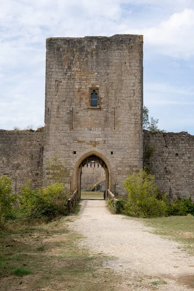 Medeltida Puivert Slott Aude Occitanie Södra Frankrike Detalj Ingången — Stockfoto