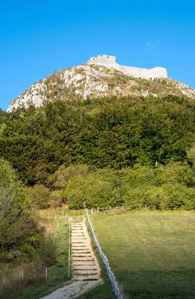 Castillo Montsegur País Cátaro Ariege Occitanie Francia — Foto de Stock
