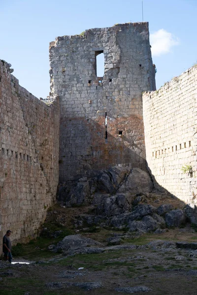 Murallas Del Castillo Montsegur Ariege Occitanie Francia — Foto de Stock