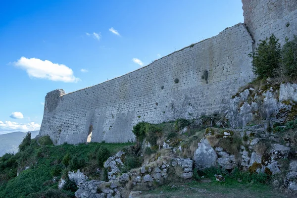 Murallas Exteriores Del Castillo Montsegur Ariege Occitanie Francia — Foto de Stock