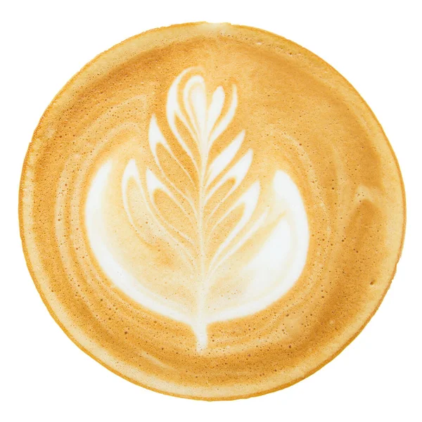 Vista Superior Café Caliente Latte Arte Aislado Fondo Blanco — Foto de Stock