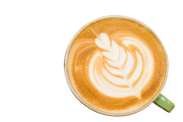 Ansicht Von Oben Heißer Kaffee Latte Art Isoliert Weißen Hintergrund — Stockfoto