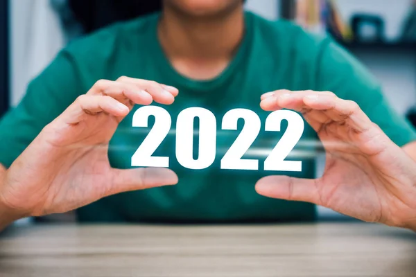 Boldog 2022 Évet Kéz Kezében 2022 Ünneplés 2022 Tigris Állatöv — Stock Fotó