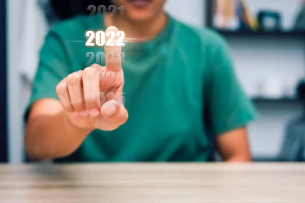 Kéz Érintése 2022 Ben Kezdődik Pontszám Megváltoztatni 2021 Régi Szám — Stock Fotó