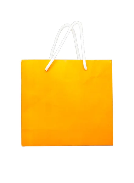 Bolsa Papel Naranja Fondo Blanco Aislado — Foto de Stock