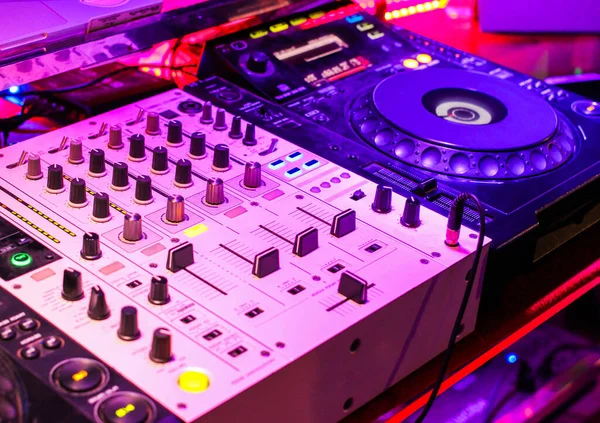 Turntablism Turntables Plate Mixer Night Party Pub Close Background — Stock Photo, Image