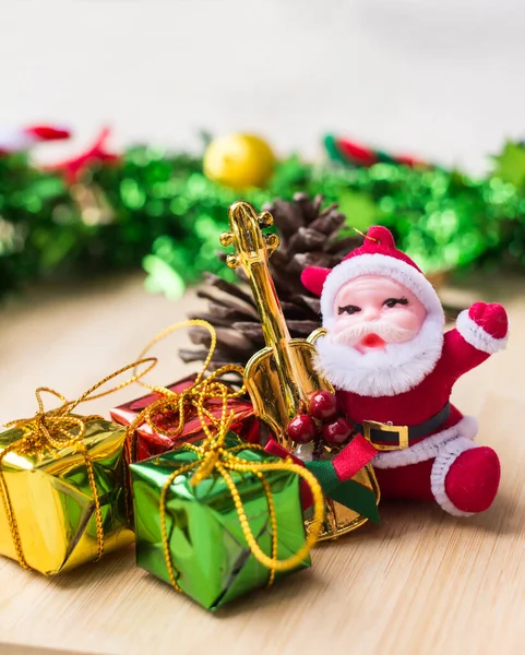 Christmas Symbols Colorful Wooden Texture Happy New Year Holiday — 스톡 사진