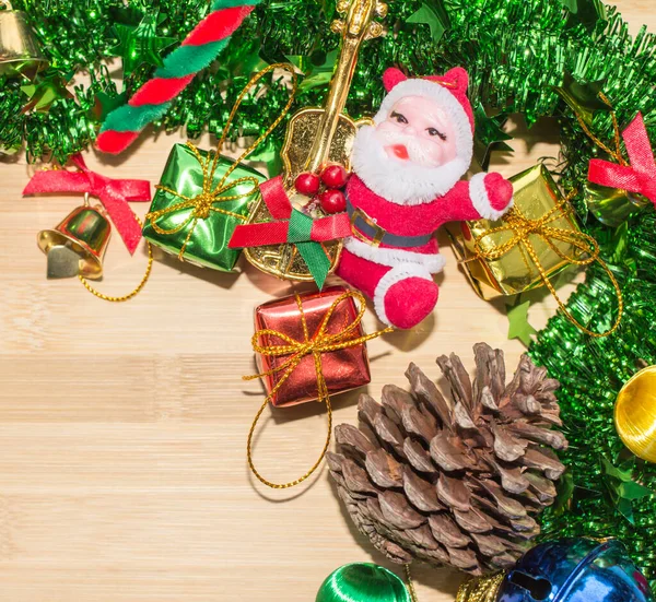 Christmas Symbols Colorful Wooden Texture Happy New Year Holiday — 스톡 사진