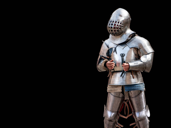 Medieval warrior ready for fight with black background