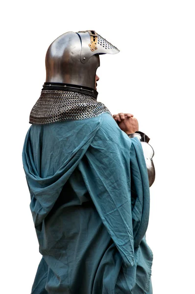 Μεσαιωνικός Βασιλιάς Έτοιμος Για Μάχη Λευκό Φόντο — Φωτογραφία Αρχείου