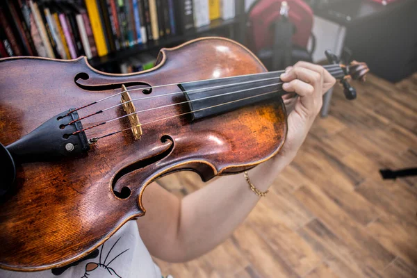 Professional Girl Violinist Playing Antique Violin — Stock Photo, Image