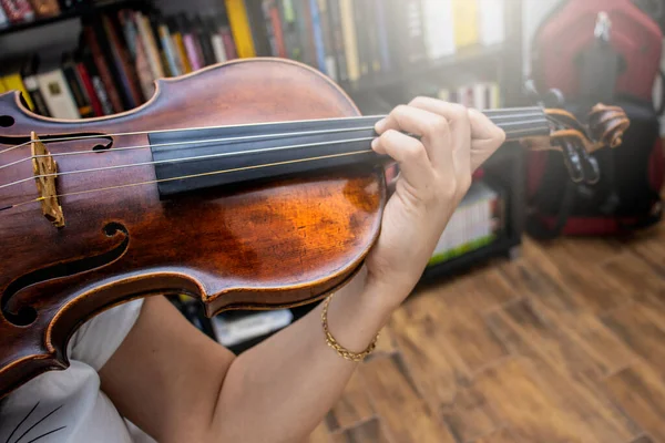 professional girl violinist playing an antique violin