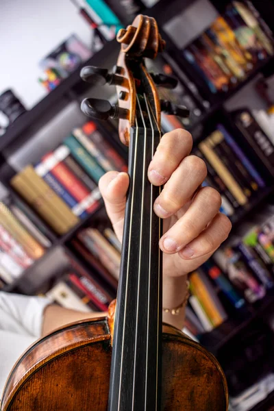 Violinista Professionista Ragazza Che Suona Violino Antico — Foto Stock