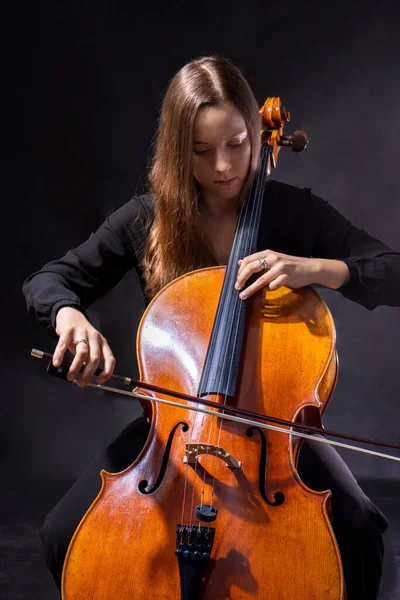 Belle Fille Musicienne Jouant Violoncelle — Photo