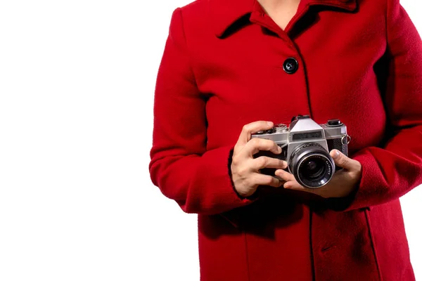 Menina Casaco Vermelho Fotografia Conceito — Fotografia de Stock