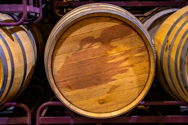Wooden Wine Barrels Stored Underground — Fotografia de Stock